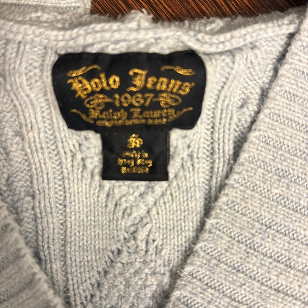 Ralph Lauren Polo Jeans Co. Cable Knit Hooded Sweater Small Light Powder Blue - Picture 3 of 3